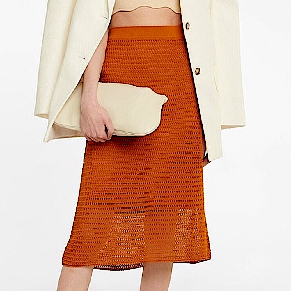 VINCE Crochet Knit Midi Skirt, NEW